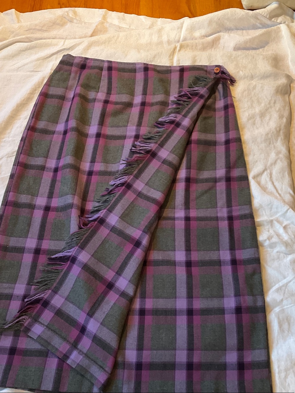 Requirements Purple & Gray Plaid Maxi Wrap Skirt with Fringe - Picture 6 of 7